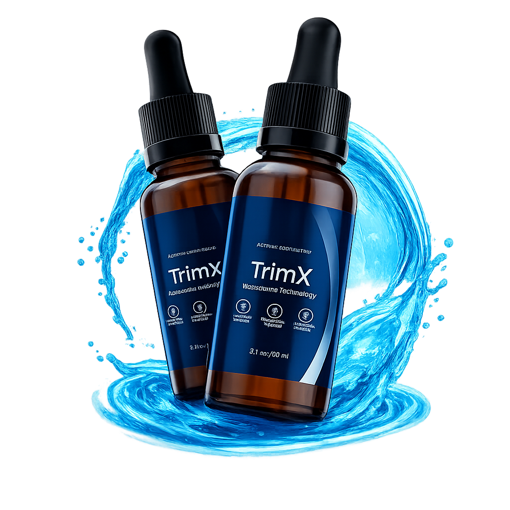 TrimX natural liquid dietary supplement – 2 dropper bottles with water splash effect – fast-absorbing fat burner drops for weight loss, metabolism boost and appetite control